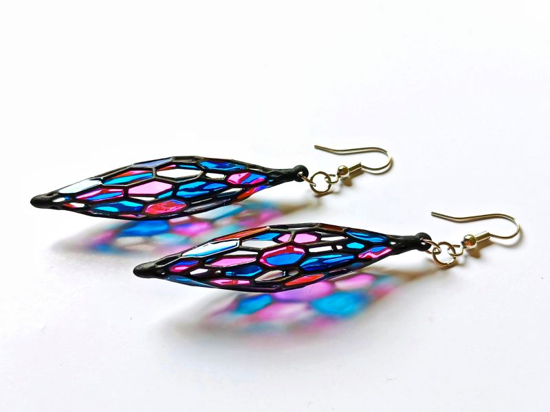 Pink & Blue Stained Glass Inspired Earrings