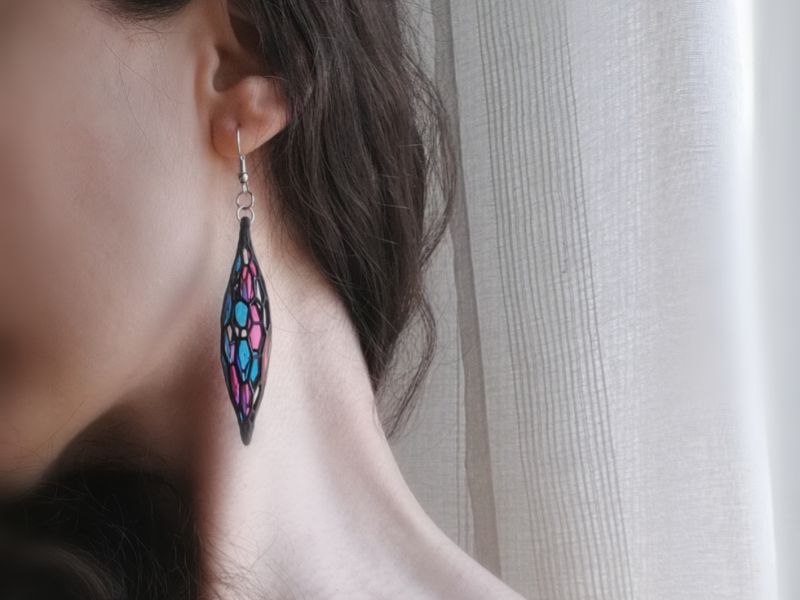 Pink & Blue Stained Glass Inspired Earrings