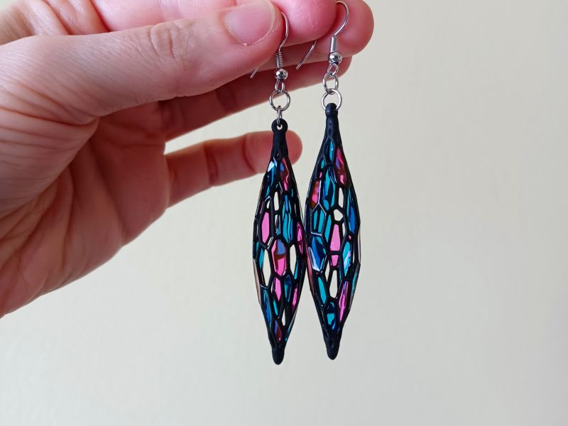 Pink & Blue Stained Glass Inspired Earrings