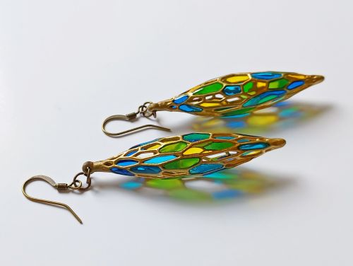 Stained Glass Inspired Earrings with Peacock Colors