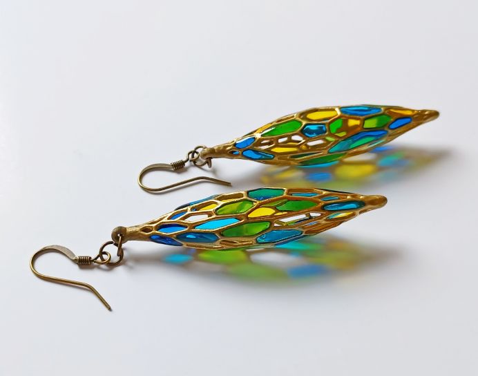 Stained Glass Inspired Earrings with Peacock Colors