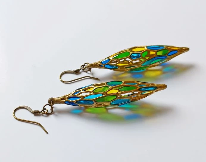 Stained Glass Inspired Earrings with Peacock Colors