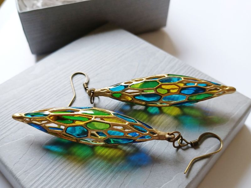 Stained Glass Inspired Earrings with Peacock Colors