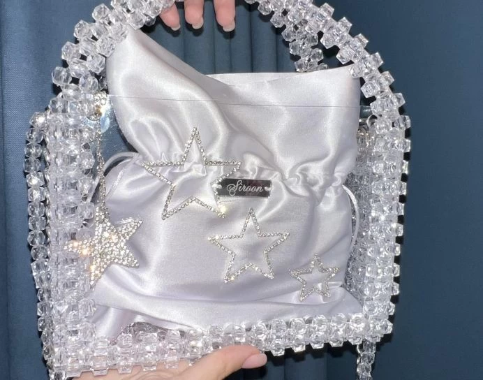 Handmade white beaded bag
