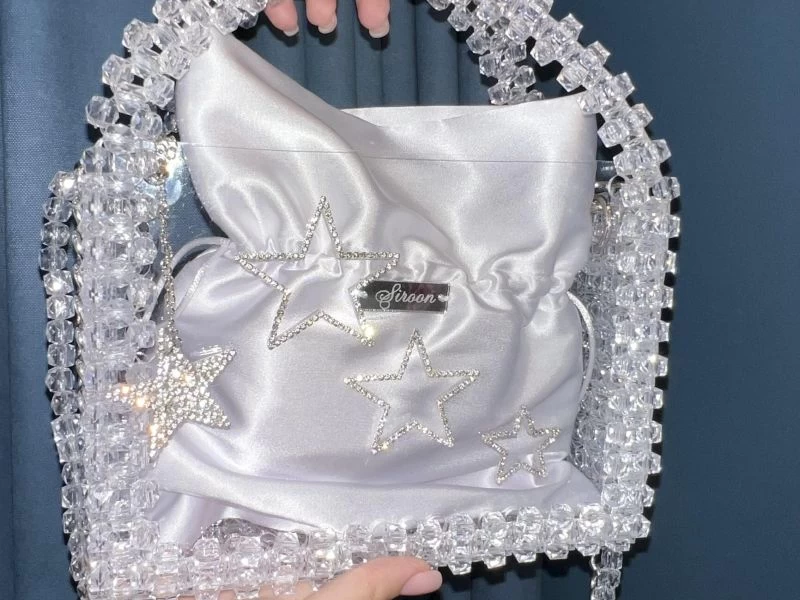 Handmade white beaded bag
