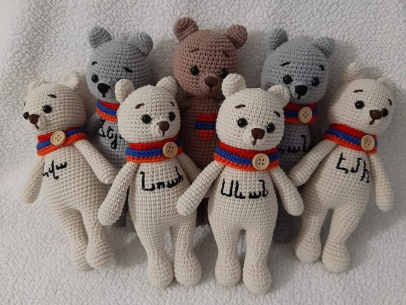 Personalized Armenian Crochet Bears with Flag Scarves or Flag Hearts 