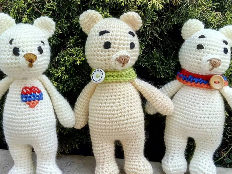 Personalized Armenian Crochet Bears with Flag Scarves or Flag Hearts 