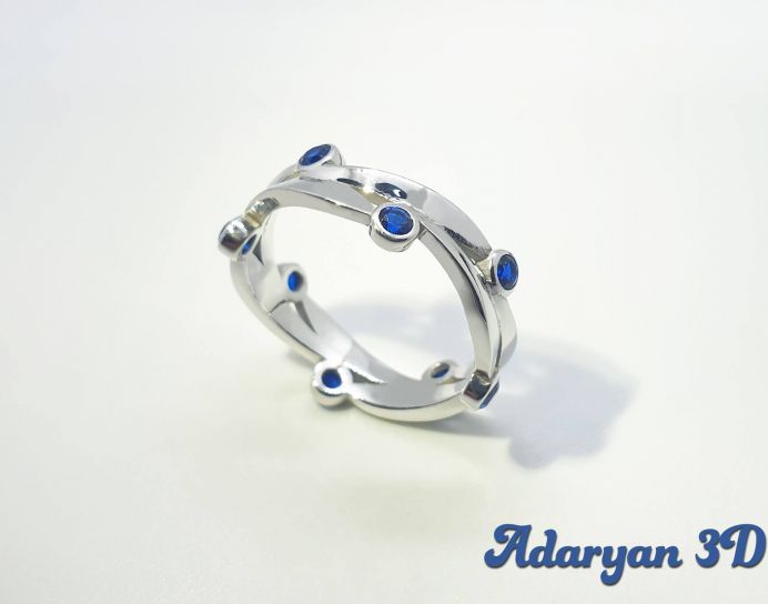 Sterling Silver Ring with Blue Stones
