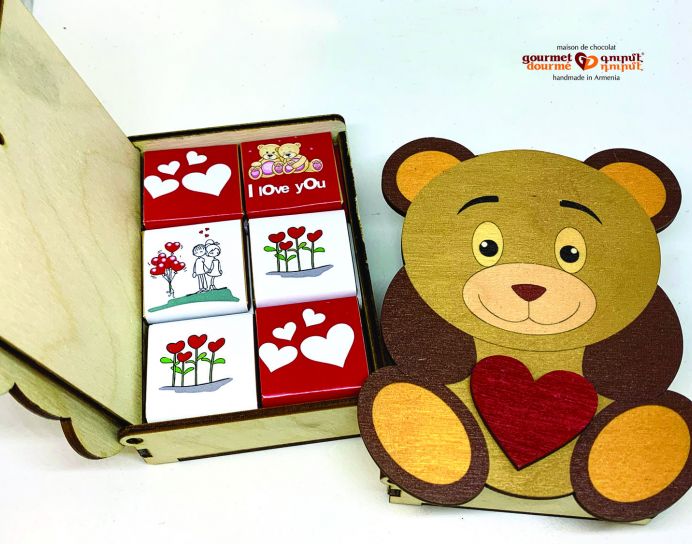 Wooden Teddy Box of Chocolates
