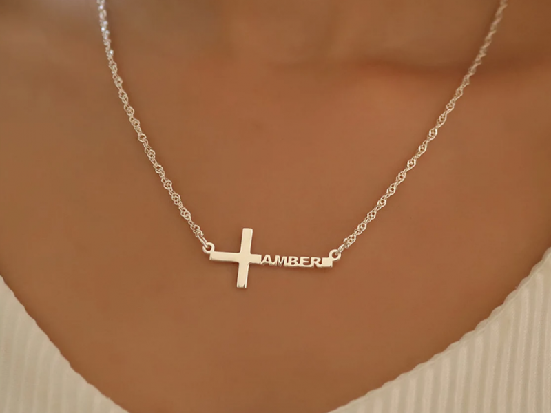 Personalized Sideways Cross Name Necklace