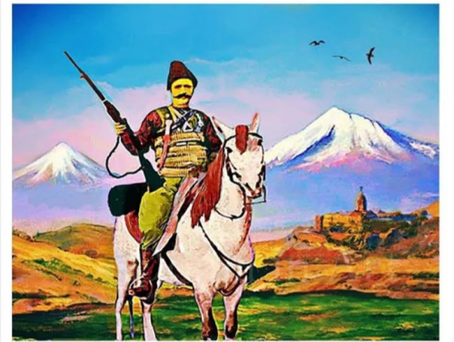 Armenian Horseman, Armenian Art, Armenian Soldier, Armenian Wall Art, Mount Ararat, Masis Ararat, Digital Coloring, Armenia Art