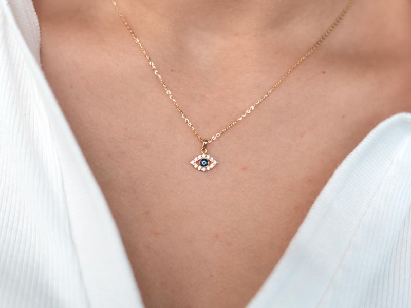 Marquise Enamel Evil Eye Diamond Necklace