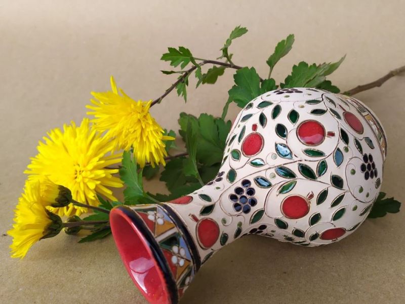 Cute Handmade Ornamental Pomegranate And Grape Patterned Armenian Ceramic Vase