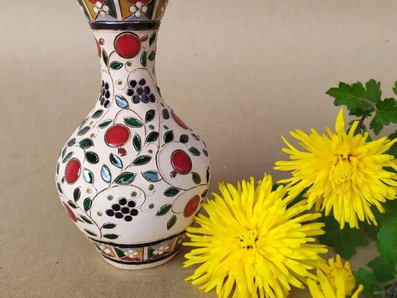 Cute Handmade Ornamental Pomegranate And Grape Patterned Armenian Ceramic Vase