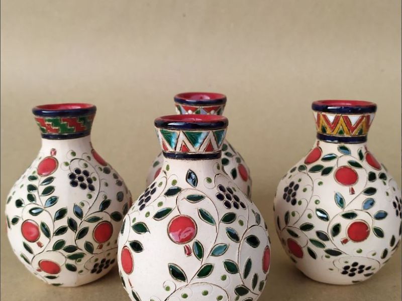 Cute Handmade Ornamental Pomegranate And Grape Patterned Armenian Ceramic Vase