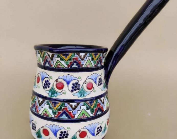 High Quality Handmade Wheel Thrown Ornamental Armenian Fire Resistable Ceramic Coffee Pot One Of A Kind