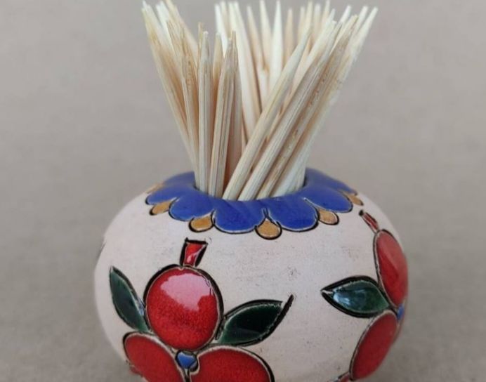 Handmade Armenian Pomegranate Patterned Toothstick Bowl
