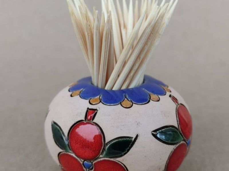 Handmade Armenian Pomegranate Patterned Toothstick Bowl