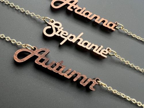 Wood Name Necklace Customized with Name or Word - Personalized Name Necklace, Name Necklace for Women Girls Christmas Gift, 14 Gold Chain