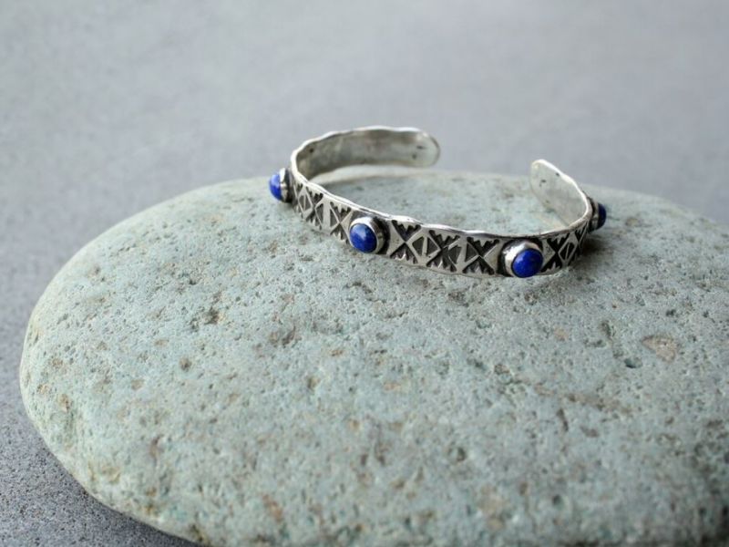 Sterling Silver Hand Stamped Thick Bangle Cuff Bracelet 