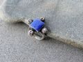 Sterling Silver Oxidized Ring with Square Blue Lapis Lazuli