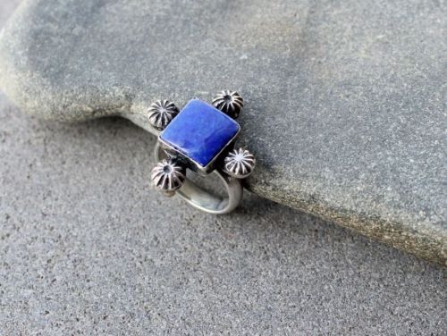 Sterling Silver Oxidized Ring with Square Blue Lapis Lazuli