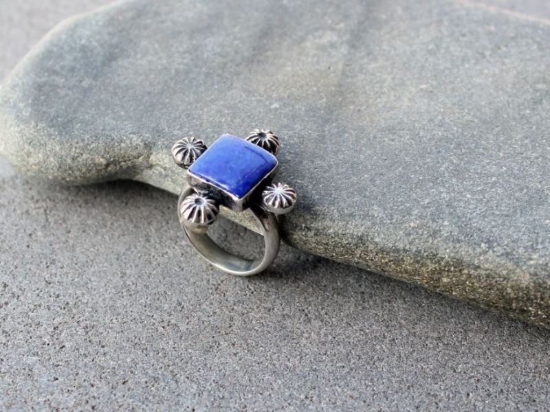 Sterling Silver Oxidized Ring with Square Blue Lapis Lazuli