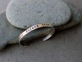 Sterling Silver Armenian Hand Stamped Thick Text Phrase Bangle Cuff Layered Bracelet with Twigs, Silversmith, Good Things Take Time