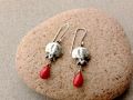 Sterling Silver Earrings with Pomegranates and Mayorica Red Pearl, Artisan, Metalsmith, Armenian, Autumn, Etnic, Rustic, Gift for Mom, Boho