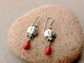 Sterling Silver Earrings with Pomegranates and Mayorica Red Pearl, Artisan, Metalsmith, Armenian, Autumn, Etnic, Rustic, Gift for Mom, Boho