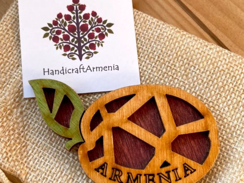 Magnet Geometric Apricot Motif Armenia Wood 8cm x 4cm