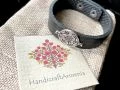 925 Sterling Silver Armenian Ornamental Art Charm Bracelet Symbolising Connection and Strength - Leather Band with Adjustable Snap Closure
