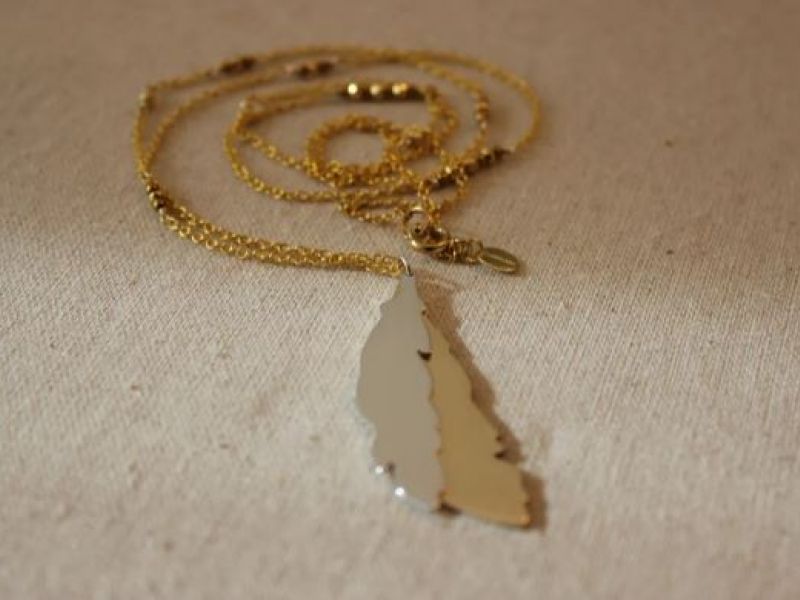 HANDMADE GOLD PLATED BRASS & STERLING SILVER FEATHER PENDANT