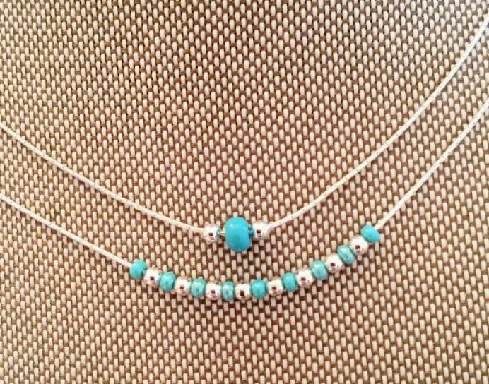 STERLING SILVER TINY CHOKER WITH TURQUOISE SEED BEADS