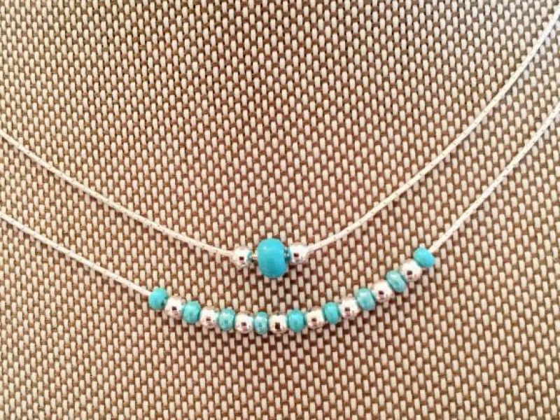 STERLING SILVER TINY CHOKER WITH TURQUOISE SEED BEADS