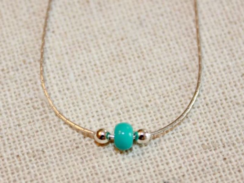 STERLING SILVER TINY CHOKER WITH TURQUOISE SEED BEADS