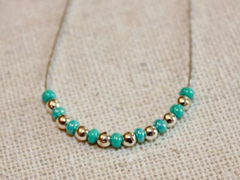 STERLING SILVER TINY CHOKER WITH TURQUOISE SEED BEADS