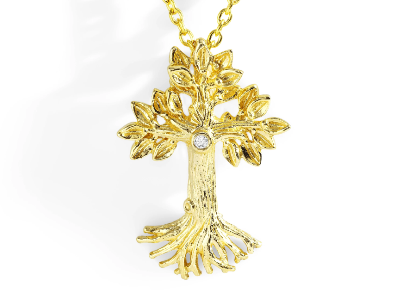 Armenian Tree of Life 25mm Cross Pendant Necklace with Diamonds