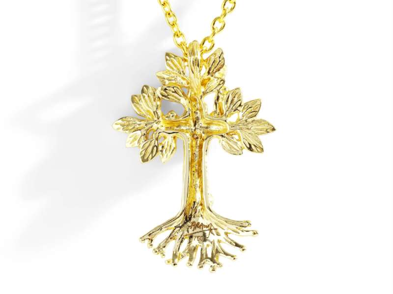 Armenian Tree of Life 25mm Cross Pendant Necklace with Diamonds