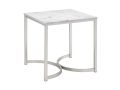 Faux Marble Square End Table White and Satin Nickel