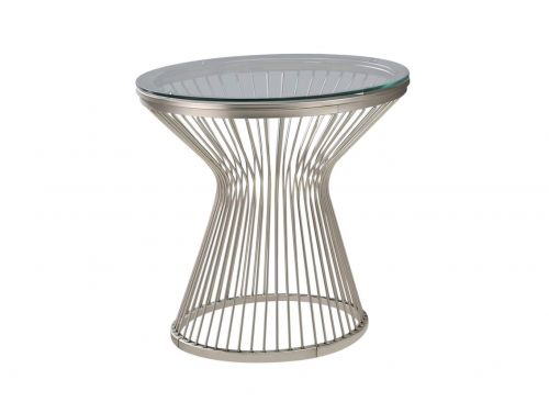 Round Glass Top End Table Satin Grey