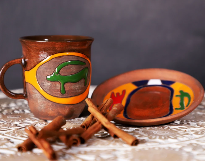 Petroglyph Coffee Mug, Pottery Tea Mug, Ceramic Mug, Mug and Plate Set, Clay Handmade Mug, Housewarming Gift, Christmas Gift, Glazed Cup
