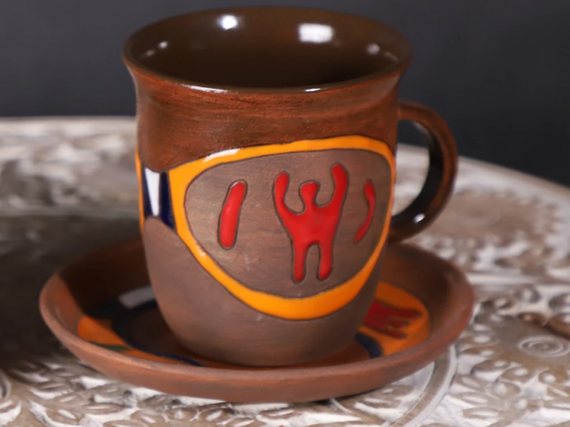 Petroglyph Coffee Mug, Pottery Tea Mug, Ceramic Mug, Mug and Plate Set, Clay Handmade Mug, Housewarming Gift, Christmas Gift, Glazed Cup