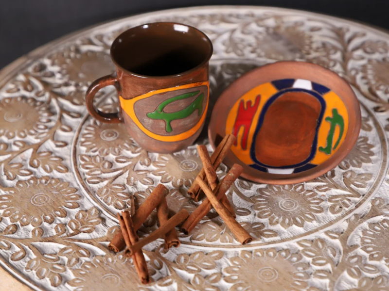 Petroglyph Coffee Mug, Pottery Tea Mug, Ceramic Mug, Mug and Plate Set, Clay Handmade Mug, Housewarming Gift, Christmas Gift, Glazed Cup