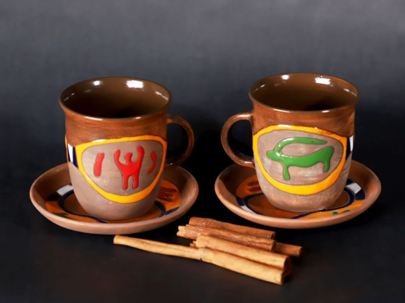 Petroglyph Coffee Mug, Pottery Tea Mug, Ceramic Mug, Mug and Plate Set, Clay Handmade Mug, Housewarming Gift, Christmas Gift, Glazed Cup