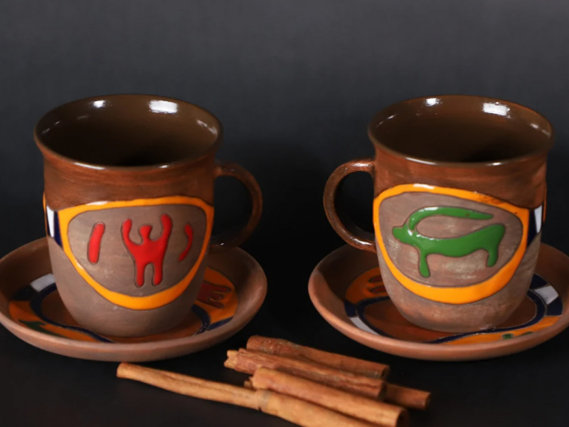 Petroglyph Coffee Mug, Pottery Tea Mug, Ceramic Mug, Mug and Plate Set, Clay Handmade Mug, Housewarming Gift, Christmas Gift, Glazed Cup