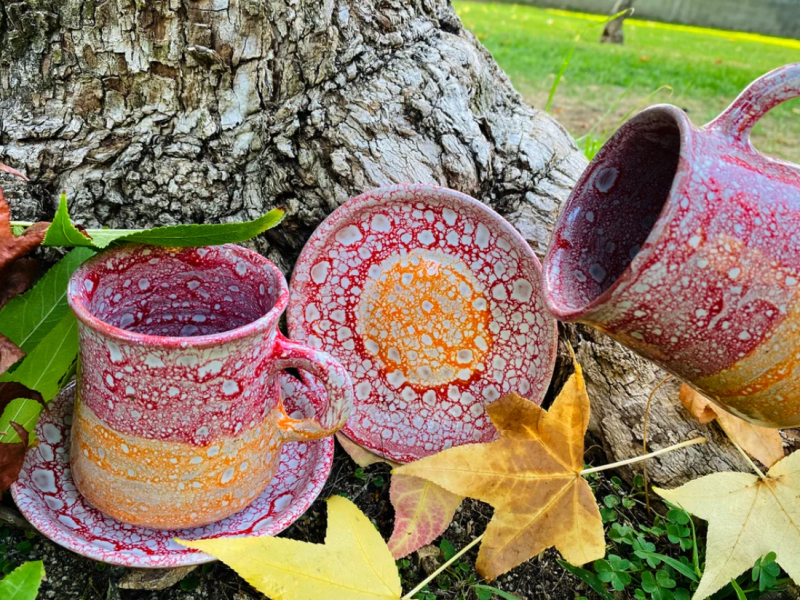 Ceramic coffee/tea mug and plate set Clay Handmade Glazed Cup Pottery Mug Modern Mug Dishwasher Safe Christmas gift