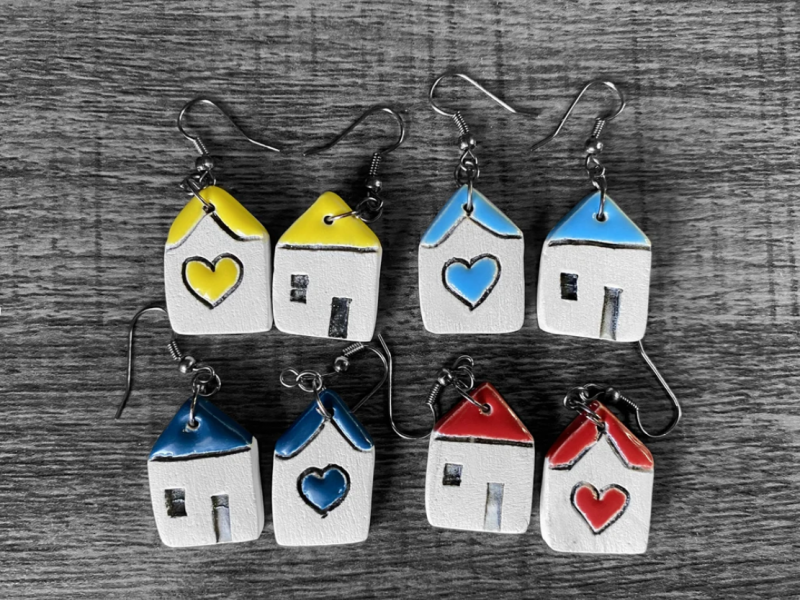 House heart earrings, handmade everyday modern earrings, fashion and unique earrings, ceramic creative earrings Valentine’s day gift