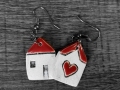 House heart earrings, handmade everyday modern earrings, fashion and unique earrings, ceramic creative earrings Valentine’s day gift