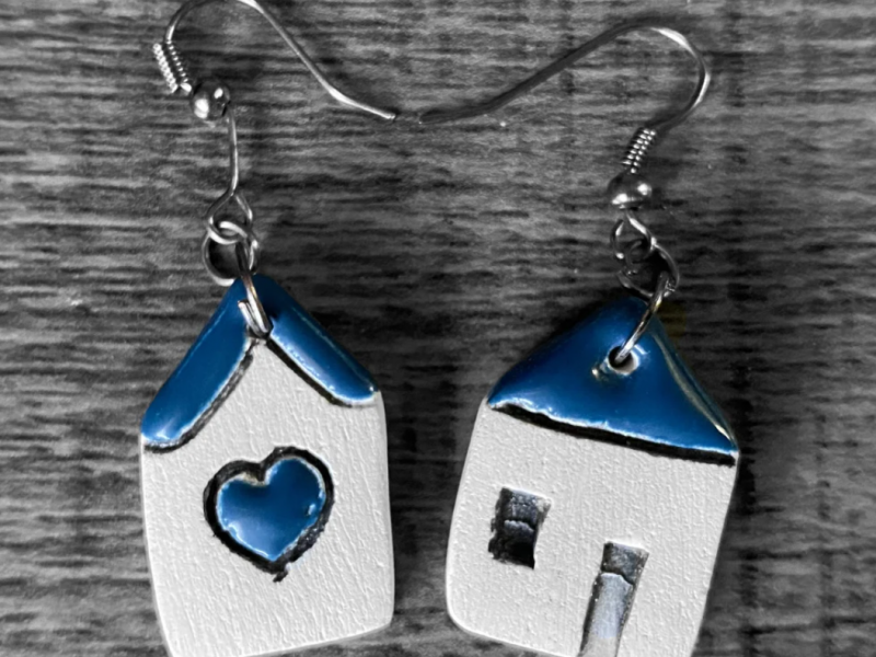 House heart earrings, handmade everyday modern earrings, fashion and unique earrings, ceramic creative earrings Valentine’s day gift